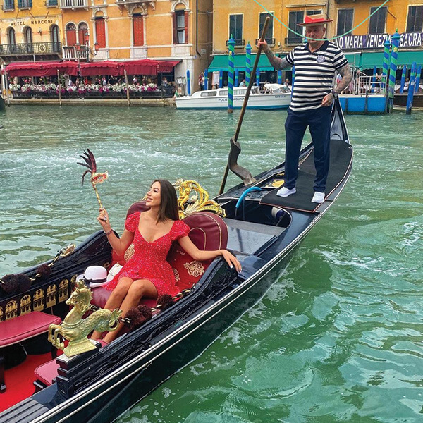 Venice Gondola Ride in a Stunning Red Dress