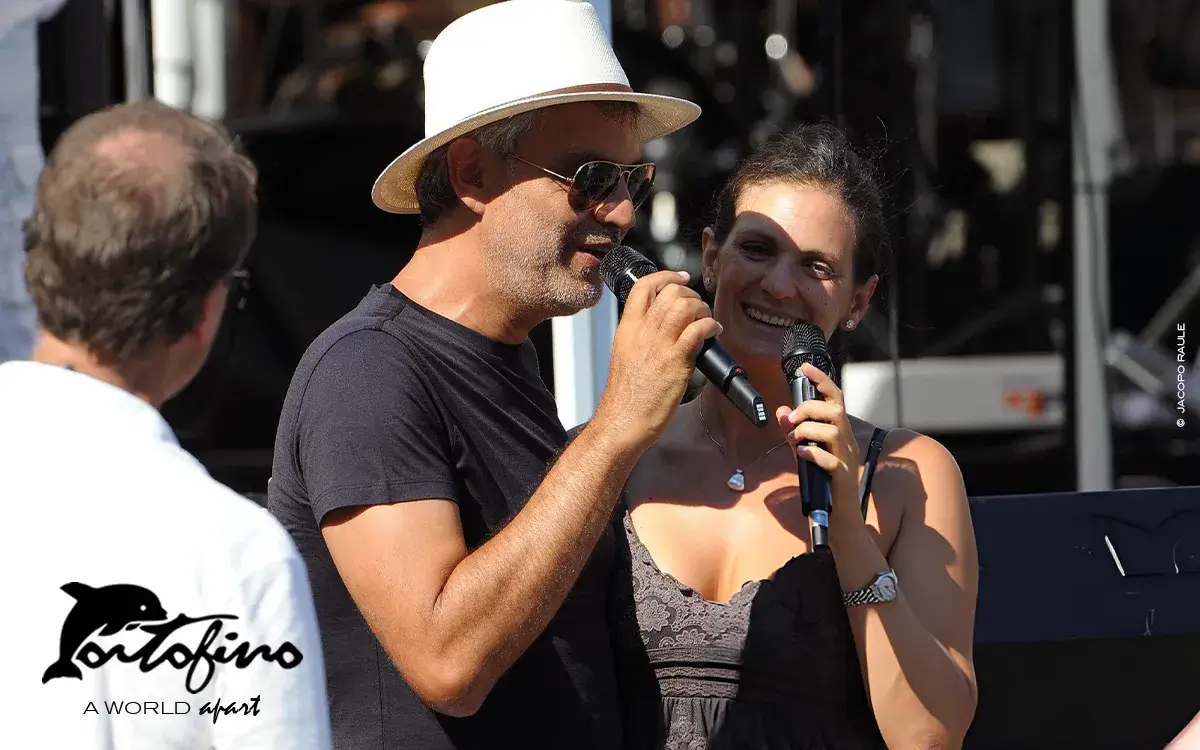 Andrea Bocelli and Veronica Berti are seen on August 11, 2012 in Portofino, Italy.