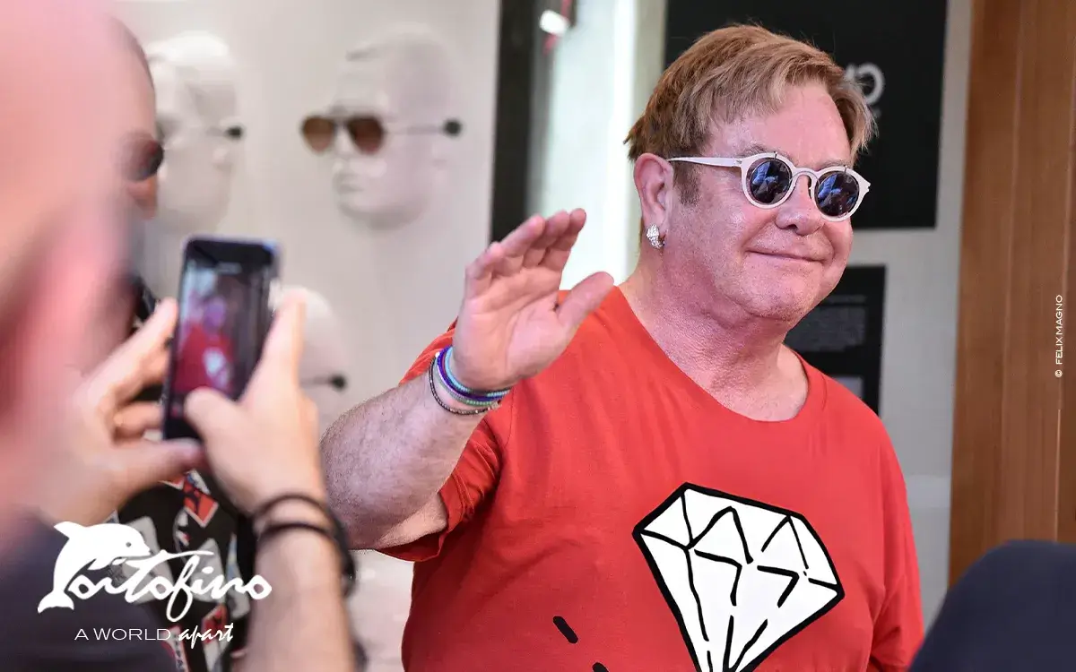 Elton John is seen on August 27, 2016 in Portofino, Italy.