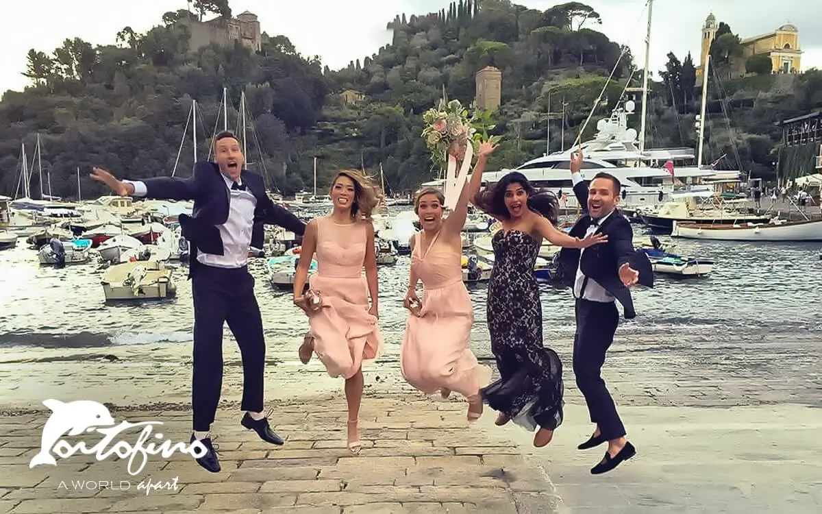 mark pat sharon alba and john in the piazzetta of portofino