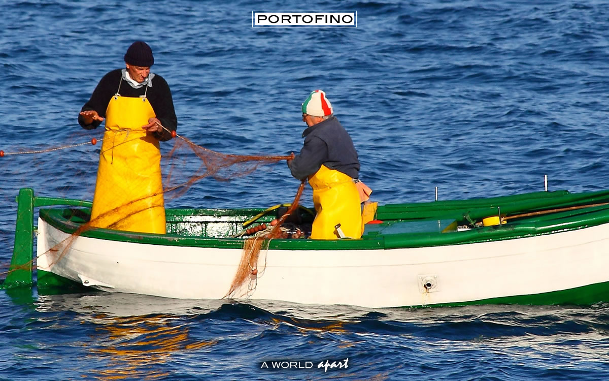 "Seaside traditions: mending nets in Portofino