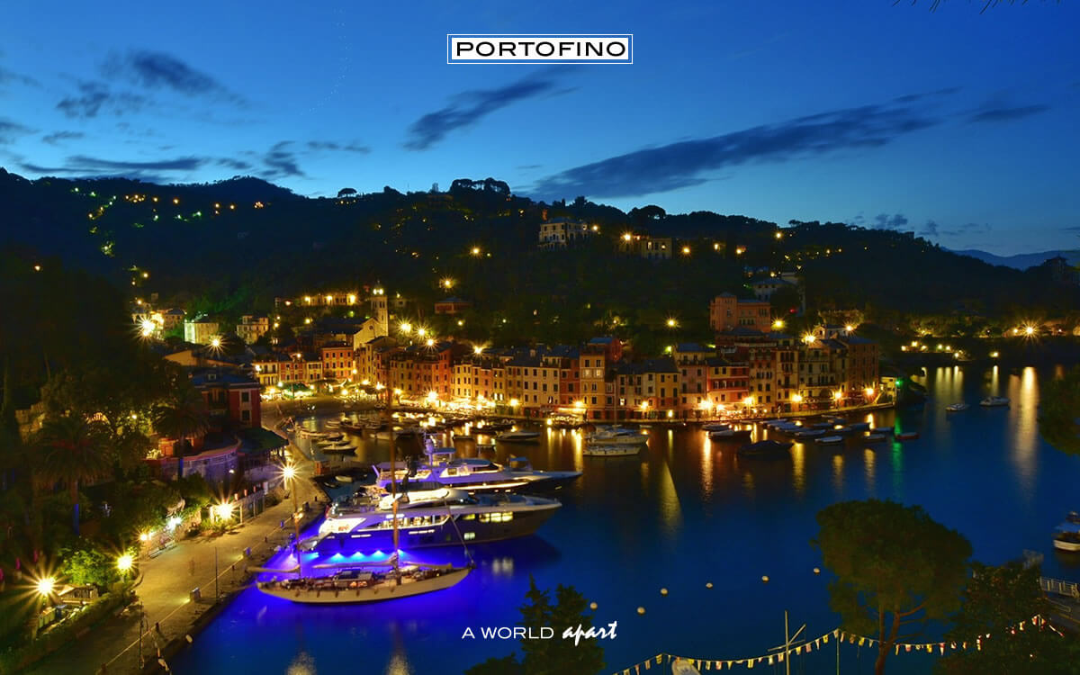 Panoramic view of Portofino village from San Giorgio Church