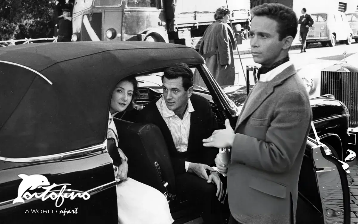 Rock Hudson and Joel Grey exit a car in Portofino Italy, in 1960