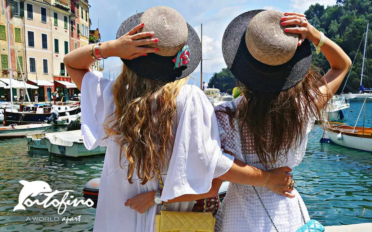 Mirjam and Stephanie in the portofino piazzetta italy