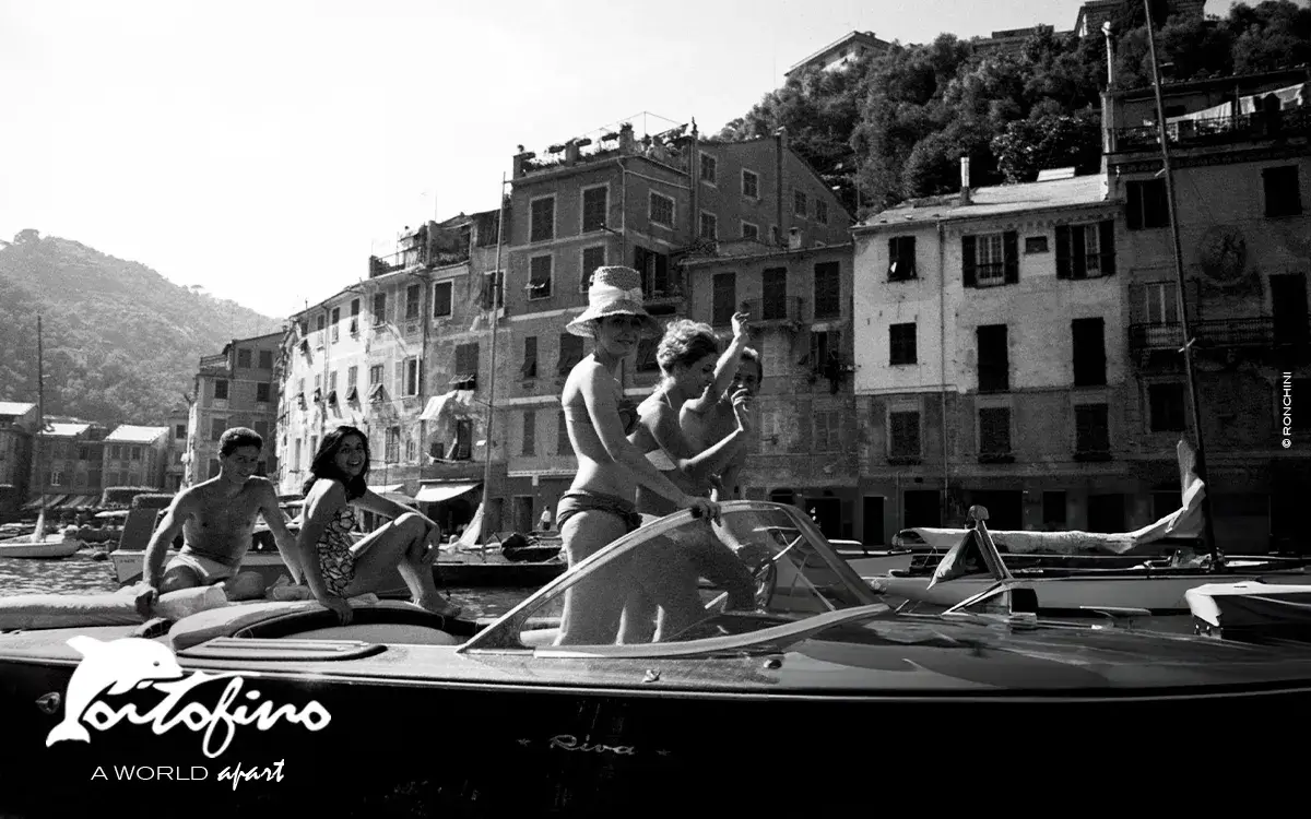 Vacationers enjoy Portofino motorboat 1960 © Ronchini